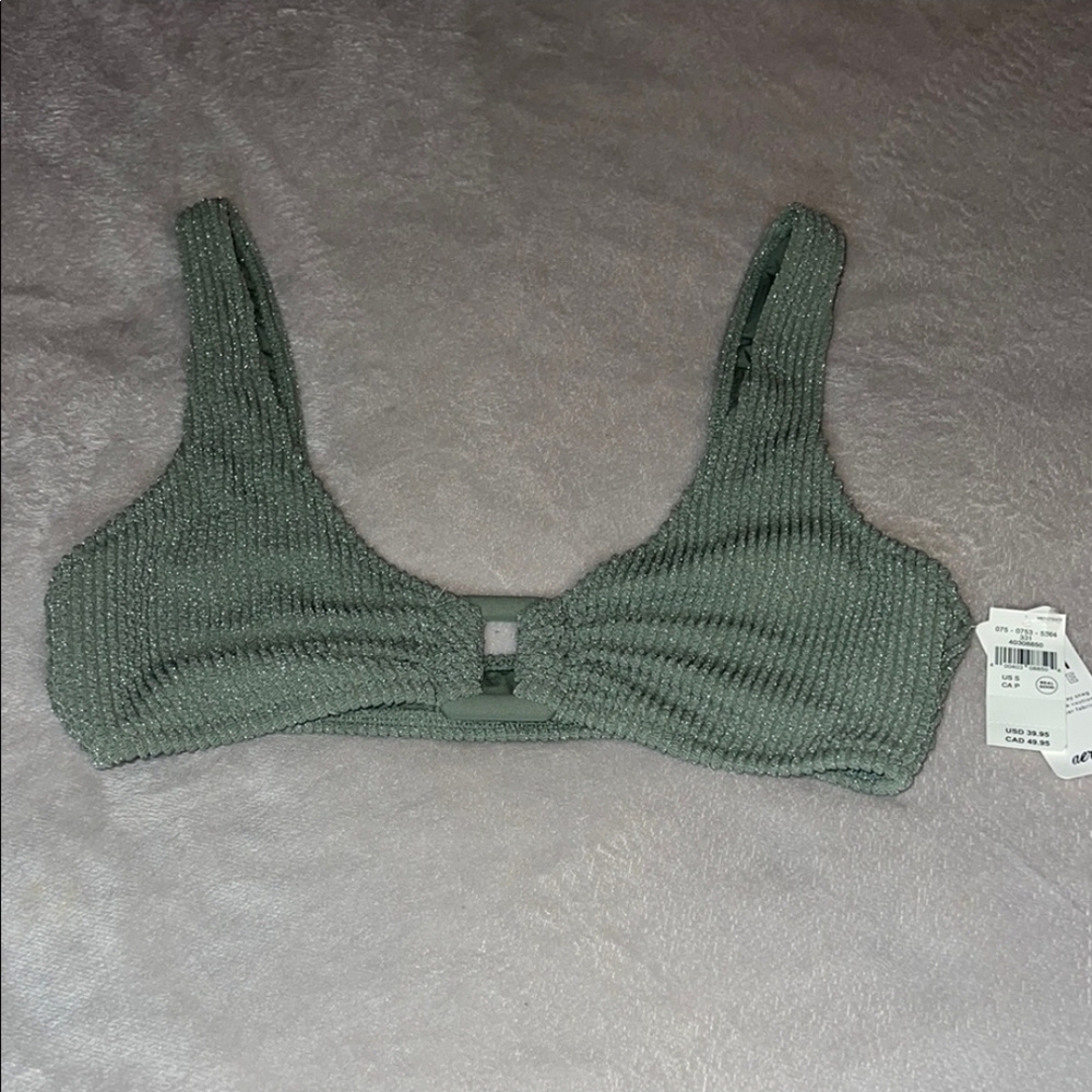 NWT Aerie Textured Green Scoop Bikini Top Small